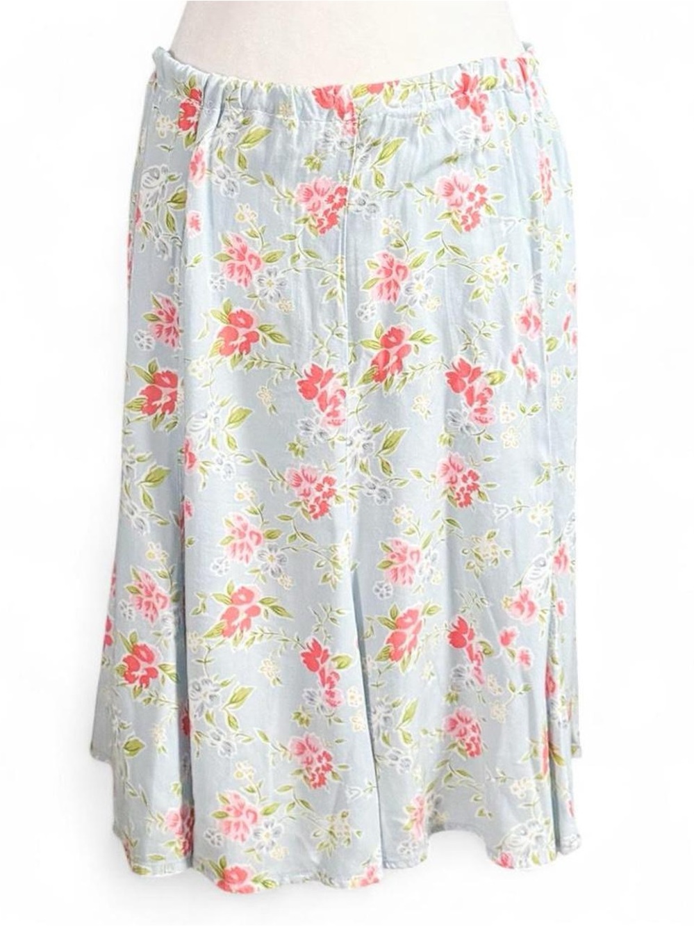 Floral Light Blue Knee Length Skirt Large Cottagecore Spring